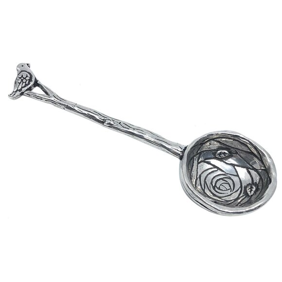 Handmade Pewter Decorative Bird with Nest Coffee Scoop Spoon NEW - Picture 1 of 3